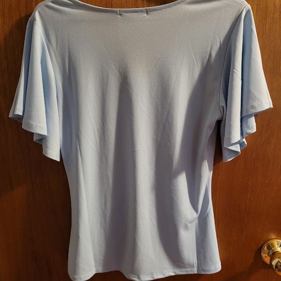 BNWT Suzy Sheir Baby Blue Drawstring Flutter Sleeve Top M - Picture 3 of 6